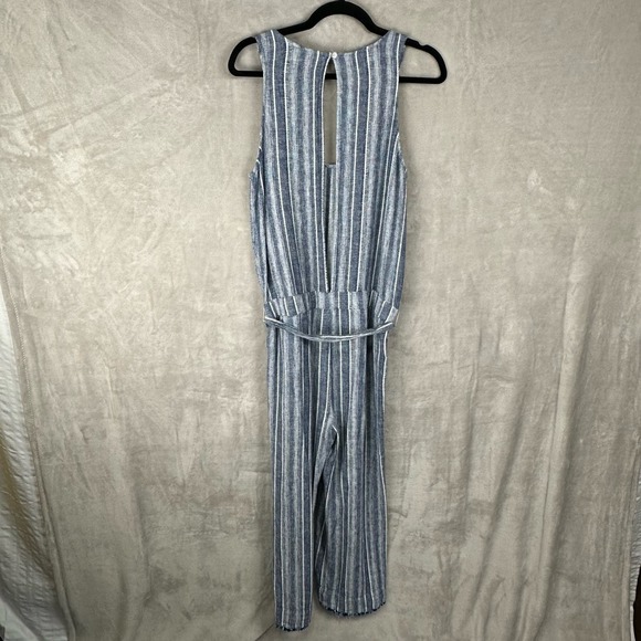 Cloth & Stone Jumpsuit Women Medium Blue Striped Linen Pants Sleeveless Resort - Picture 7 of 16